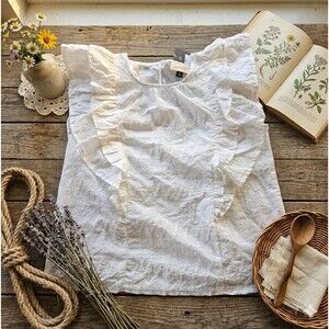 Women's White Embroidered,Ruffled, Sz M,Cottagecore,Boho,Coquette,Whimsy,Summer